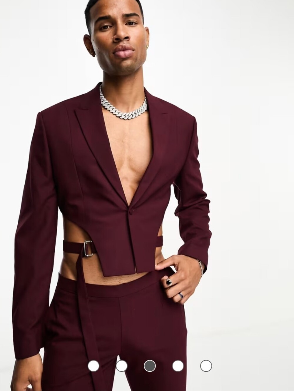 Men's Burgundy Cut-Out Tailored Blazer